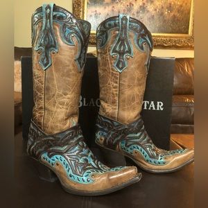 Black Star Eureka  Brown/Turquoise Leather Cowboy Boots